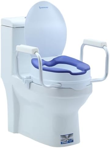 Toilet Seat Risers for Seniors,Adjustable Anti-Silp Handles & Thickened Cushion, Options for Elderly Handicap Medical Hip Replacement Surgery Lift,300 lbs, Easy Clean,Blue