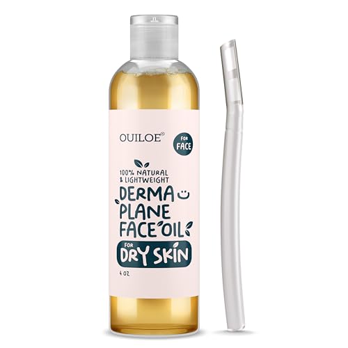 Dermaplane Kit with Oil & Razor for Dry Skin - Shave Oil for Women, Face Shaving Oil for Women, Use with a Dermaplaning Tool, Razor, Shaver or Microblade for Close Shave 4 oz by Ouiloe