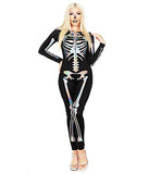 Tipsy Elves Form Fitting & Flattering Skeleton Bodysuits for Halloween - Women's Sexy Skeleton Costume - Women's Silver Shimmer Skeleton Bodysuit Halloween Costume Size Large