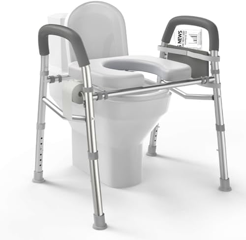 Raised Toilet Seat with Handles, Heavy Duty 400lb Medical Safety Frame, Bathroom Assist Toilet Seat Raiser for Seniors, Handicap, Disabled