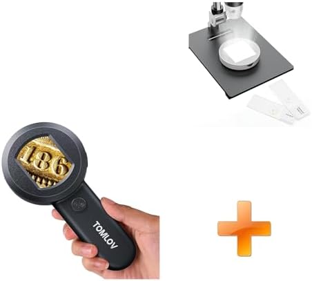 TOMLOV P10 Microscope for Adults Kids, Handheld Coin Magnifier with Light for Error Coins, Collector Portable 100X Jewelers Loupe+Bottom Light