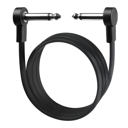 3 FT Guitar Patch Cables, 1/4" TS Right Angle Effect Pedal Flat Cables, Pedal Board Patch Cables, Black