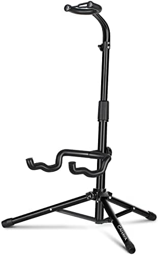 CAHAYA Folding Universal Guitar Holder - Floor Stand for Acoustic, Electric & Bass Guitars (Black)