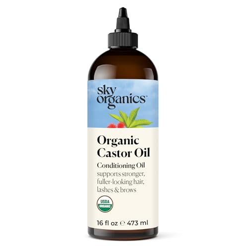 Sky Organics Organic Castor Oil, 100% Pure, Hexane Free, Cold-Pressed to Support Stronger, Fuller-Looking Hair, Eyelashes & Eyebrows,Good for Castor Packs, Navel Oiling, Carrier Oil Use, 16 fl oz