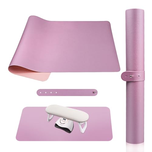 Subay Nail Art Table Mat, (MAT ONLY) Soft Microfiber PU Leather Nail Hand Rest for Nail Arm Rest Cushion, Foldable Nail Art Rest Pillow Manicure Pad Desk Mat -Pink & Rose