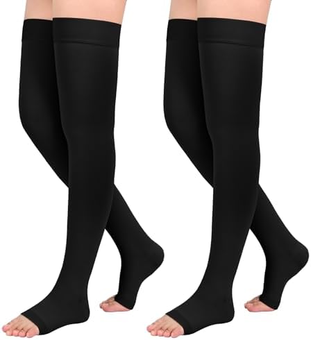 2Pairs Ktinnead 20-30mmHg Thigh High Compression Stockings for Women, Thigh High Compression Socks, Medical Compression Stockings for Pregnant, Teacher, Doctor, Varicose Veins, Swelling, lymphedema
