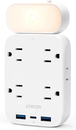 Anker USB Wall Charger,Anker 6 Outlet Extender with 2USB A, 1USB C Ports,Built-in Lamp and Overload Protector with Stable & Rotating Plug, Multi Plug Adapter Spaced for Home Travel Office,TUV Listed