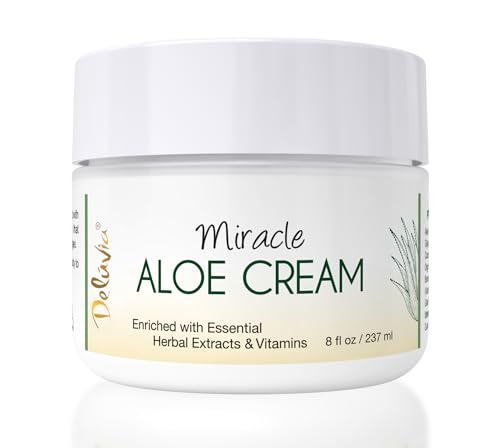 Deluvia Miracle Aloe Lotion, Aloe Vera Cream, Aloe Vera Moisturizer for Face and Body, Aloe Soothing Sun Cream, Aloe Vera Lotion, Aloe Cream and Face Moisturizer, Aloe Vera and Vitamin E Lotion - 8 oz