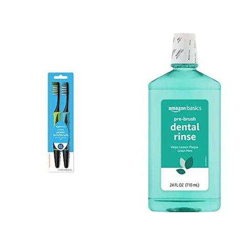 Amazon Basics Pulsating Deep Cleaning Toothbrushes, 2 Count & Pre-Brush Dental Rinse, Green Mint, 24 Oz (Previously Solimo) (Shipped Separately)