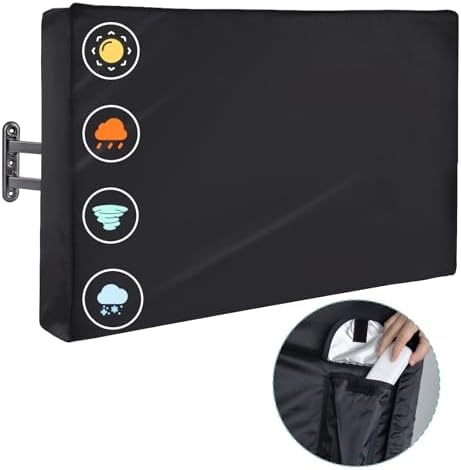 Outdoor TV Cover 55 inch Weatherproof and Waterproof, Black TV Cover for Outside 52 to 55 inch Flat Screen Television