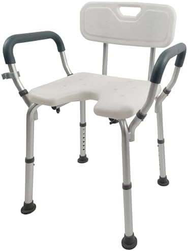 Shower Chair Seat with Arms and Back, Padded Handicap Shower Bench for Adults, Elderly and Disabled, Adjustable seat Height ranges from 14.9 to 21.3 inches