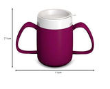 Ornamin Two Handled Mug with Internal Cone 140 ml Blackberry with Drinking Lid (Model 815 + 814) / feeding cup, drinking aid, ergonomic mug