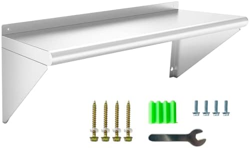 Stainless Steel Shelf 12" x 36", 300 lb Wall Mounted Commercial Stainless Steel Shelves Metal Shelving for Restaurant, Bar, Utility Room, Kitchen and Garage