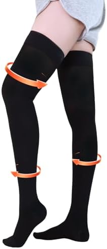 Medical Compression Stockings for Women and Men, 20-30 mmHg Thigh High Compression Socks Women Closed Toe Graduated Compression Socks for Varicose Veins, Edema, DVT, Dot-Top(Black,3XL)