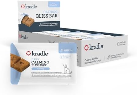 Kradle Bliss Bar - Soft Bake Dog Calming Bar - Stress Relief Support for Dogs - Human Grade Calming Chews with Soothing Ingredients - Peanut Butter Bacon Flavor - 12 Pack