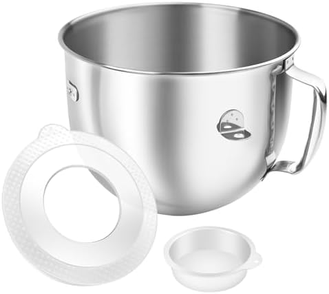 7 QT Food-Grade 304 Stainless Steel Mixer Bowl fit for KitchenAid Bowl-Lift Stand Mixer, Mixing Bowl with Anti-slip Handle & Lid for Kitchen Aid 7 Quart Mixer
