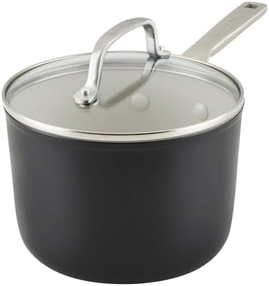 KitchenAid Hard Anodized Ceramic Nonstick Cookware Sauce Pan with Lid, 3 Quart, Matte Black