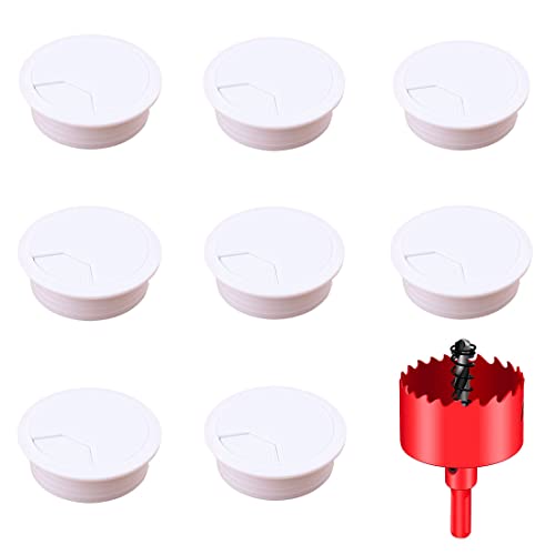 TuTuYa 8PCS Desk Grommet, Desk Grommet 50mm(2Inch) Desk Cable Grommet Desk Cable Hole Covers with Hole Saw, Ideal Solution for Office and Home Table Cable (White, 2Inch_50mm)