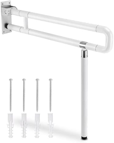 YUCHENGTECH Foldable Toilet Grab Bar 29.5 INCH Flip Up Grab Bar Handicap Grab Bars Folding Toilet Safety Rails for Bathroom with Leg Anti-Slip for Elderly Disabled Pregnant