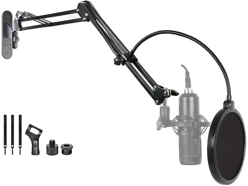 Upgrade Mic Wall Mount,Microphone Boom Arm Wall Stand Holder for Logitech Blue Yeti,Razer,HyperX,Shure,Rode Mic Broadcasting, Voice-Over Sound,Streaming and Recording-booth