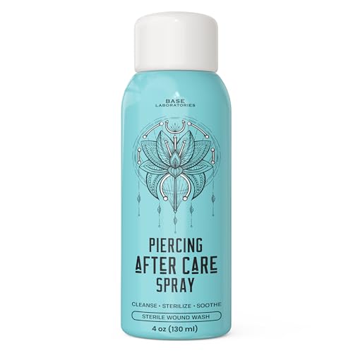 BASE LABORATORIES Piercing Aftercare Spray 4oz | Saline Spray for Piercings | Ear Piercing Cleaner Spray | Saline Solution for Piercings | Piercing & Keloid Bump Removal for Ears, Belly Nose Piercings