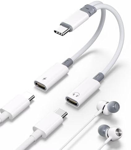USB C Splitter, Dual USB C Headphone and Charger Adapter,2-in-1 Type C Audio Dongle Cable with PD 60W Fast Charging Support Call Music for Pixel 4 3 XL,Galaxy S23 S22 S21 S20
