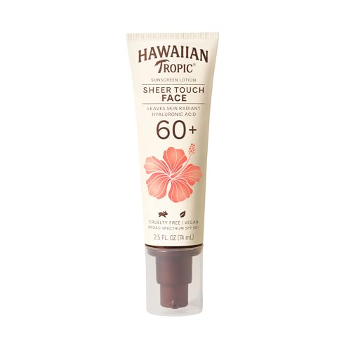 Hawaiian Tropic Sheer Touch Face Sunscreen Lotion SPF 60, 2.5oz | Sunscreen for Face, Hawaiian Tropic Sunscreen, Travel Size Sunscreen Face, Facial Sunscreen, Face Sunblock, 2.5oz