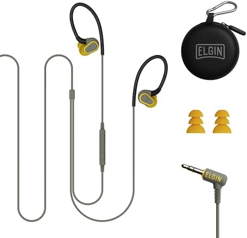 Elgin Rumble Wired Earplug Headphones with mic, in-Ear Earbuds, 3.5mm Jack, 27 dB NRR, IP67 Waterproof, OSHA CompliantEarbuds, Noise Isolating, Hearing Protection, Work Safety
