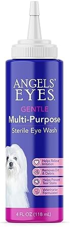 ANGELS' EYES Multi-Purpose Sterile Eye Wash 4 oz Eye Cleaner and Rinse, Tear Stain Reducer for Allergies, Debris, Mucus, Irritation and Weepy Eyes for All Dogs with Boric Acid