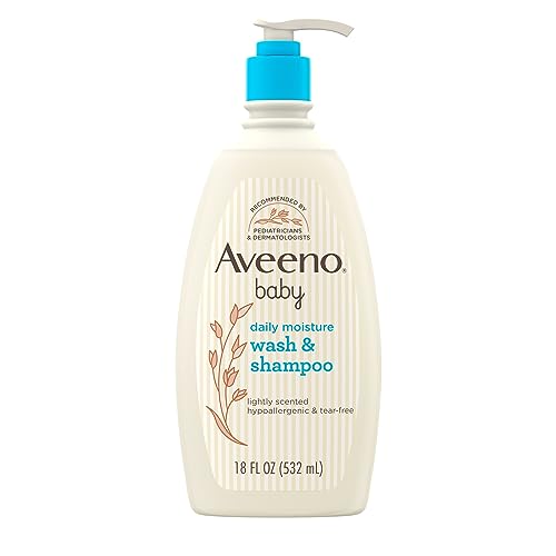 Aveeno Baby Daily Moisture Gentle Body Wash & Shampoo with Oat Extract, 2-in-1 Baby Bath Wash & Hair Shampoo, Tear- & Paraben-Free for Hair & Sensitive Skin, Lightly Scented, 18 fl. oz