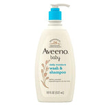 Aveeno Baby Daily Moisture Gentle Body Wash & Shampoo with Oat Extract, 2-in-1 Baby Bath Wash & Hair Shampoo, Tear- & Paraben-Free for Hair & Sensitive Skin, Lightly Scented, 18 fl. oz