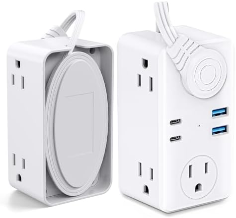 Flat Plug Power Strip, 3Ft Wrapped Travel Extension Cord, 6 Outlets 4 USB Ports(2 USB C), Cruise Ship Travel Dorm Room Essentials