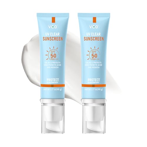 VGO Clear Face Sunscreen SPF 50, Hydrating Sun Essence Face Sunscreen Leaves No Sticky Feeling Travel Size Sunscreen Against UVA and UVB Rays 50ml / 1.7oz - 2 Packs