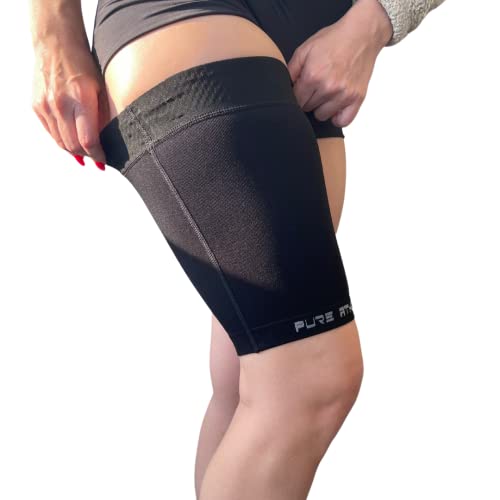 Thigh Compression Sleeve – Hamstring, Quadriceps, Groin Pull and Strains – Running, Basketball, Tennis, Soccer, Sports – Athletic Thigh Support (Single) (1 Sleeve - Midnight Black, M)