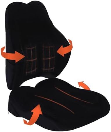 Wheelchair Cushion with Lumbar Pillow (2-Piece Set) for Adults and Seniors.Supportive Memory Foam for Back, Tailbone and Hip Pain Relief, Non-Slip Cover, Removable Straps. (Black)