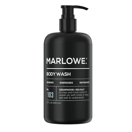 MARLOWE. No. 103 Mens Body Wash 15 Oz Pump, Energizing & Refreshing with Moisturizing Natural Aloe & Green Tea Extracts, Energetic, Fresh Cedarwood + Sea Salt Scent