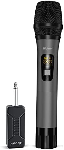 Bietrun Wireless Microphone Only for Mic Input, UHF Metal Dynamic Handheld Multipurpose Mic with Rechargeable Receiver (Work 4hs), 160ft Range, for Karaoke Machine, Amplifier Speaker, Mixer, Church