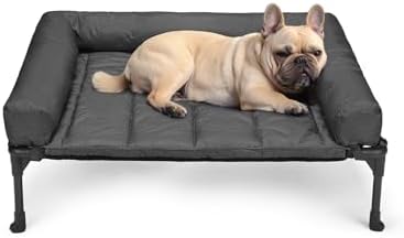 Veehoo Cooling Elevated Dog Bed + Waterproof Removable Pillow-Top Mat, Bolster Dog Cot Bed, Raised Dog Bed with Breathable Mesh, No-Slip Feet, Dog Sofa Bed for Indoor & Outdoor, Medium, Black CWC2331B