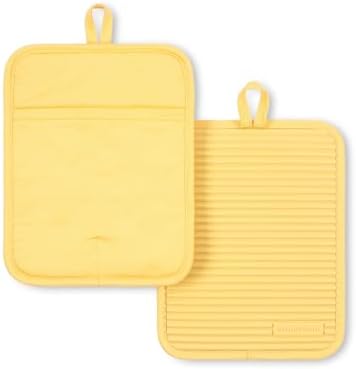 KITCHENAID Ribbed Soft Silicone Pot Holder 2-Pack Set, 7"x9", Butter Yellow