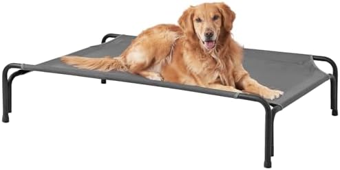 EHEYCIGA Tool-Free Assembly Elevated Large Dog Cot Bed, Raised Outdoor Dog Hammock, Lifted Pet Platform with Frame and Washable Waterproof Cooling Teslin Mesh and Anti-Slip Feet, 43x26 inch