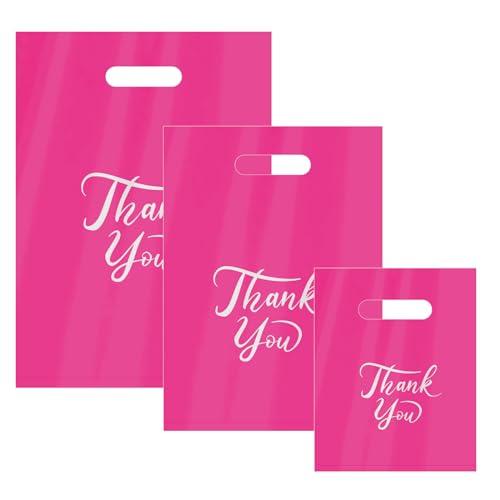 300 Pcs Thank You Merchandise Bags, 3 Size Shopping Bags for Business Small with Handles, Plastic Gift Bags Retail Bags, Bulk Merchandise Bags for Wedding Party Stores Packaging Wholesale Goodie Bags