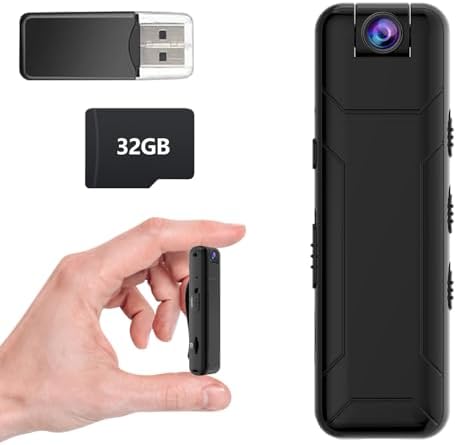 Body Camera, 1080P FHD Body Cam, No WiFi, Built-in 32GB TF Card, Portable 180° Rotating Lens, 10 Hours of Use on One Charge, Wearable Camera for Travel, Bike, Cycling,Outdoor Security(Black)