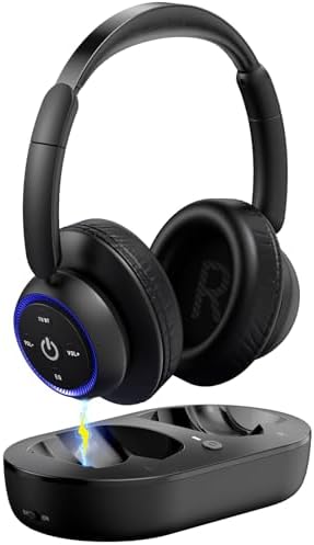 Wireless Headphones for TV Watching, TV Headphones Wireless for Seniors with Transmitter Charging Base, Support Optical,AUX,RCA and USB, High Volume No Audio Delay, Plug and Play, BKBU