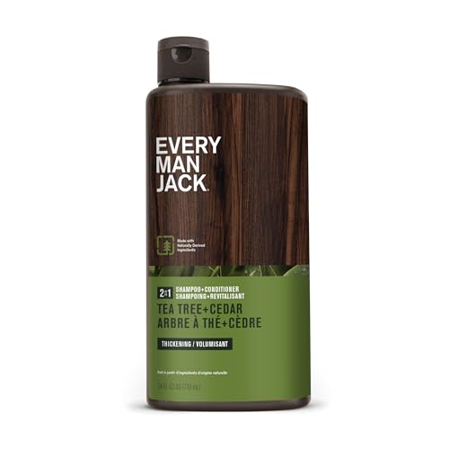 Every Man Jack 2-in-1 Tea Tree + Cedar Shampoo + Conditioner - Thicken, Cleanse, and Hydrate Hair with Coconut, Aloe, Tea Tree Oil - Naturally Derived and No Harmful Chemicals - 24oz -1 Bottle