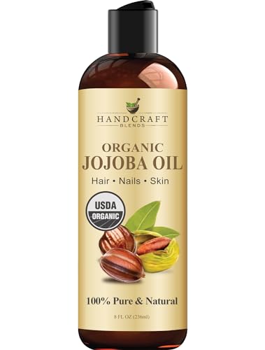 Handcraft Blends USDA Organic Jojoba Oil - Cold-Pressed 8 Fl Oz - 100% Pure and Natural - Premium Grade Carrier Oil for Skin and Hair - Hair and Body - Massage - Hexane-Free