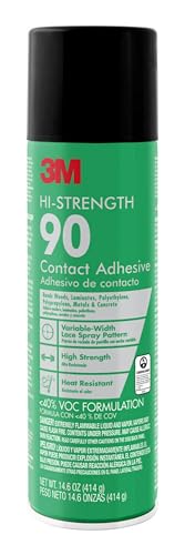 3M Hi-Strength Spray Adhesive 90, Low VOC, 14.6 oz., Meets California VOC requirements, Industrial Strength, Use on Wood, Fiberglass, Glass, Metal, Cork, Rubber and More (90-VOC40DSC)