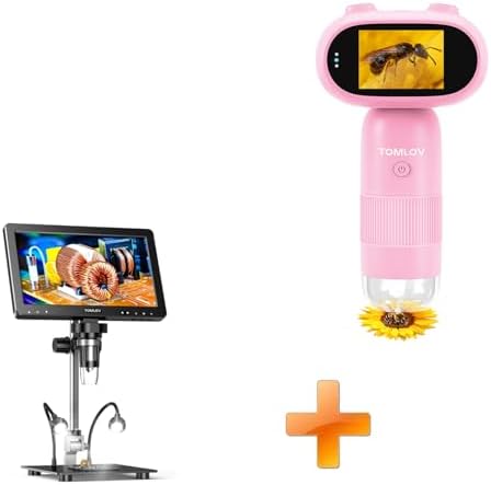 TOMLOV P30 Microscope for Kids, Handheld 1000X 2 LCD Digital Microscope for Slides，HD Camera & Video, Pocket Magnifying Glass with Light+DM9 Max