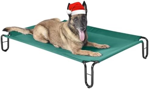 pettycare Elevated Outdoor Dog Bed - Raised Dog Bed for Large Dogs, Waterproof Dog Cot Bed Easy to Assemble, Cooling Elevated Dog Bed with Breathable Teslin Mesh, Durable, Non Slip, Up to 65 lbs,Green