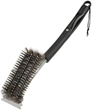 Cuisinart Triple Bristle Brush with Scraper, 17” Triple Row Stainless Steel Grill Brush for All Grates Quick Grill Cleaning, Comfortable Grip Grill Cleaner Perfect for BBQs, Cookouts & Tailgates