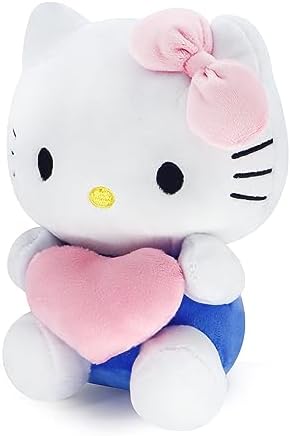 9" Cat Plush with Hearts Love, Kawaii Cat Stuffed Animal Pillow Soft Animal Stuffy Doll Toys Valentine’s Day Gifts for Girlfriend (Heart-D) (Blue)